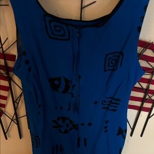 Blue Sleeveless Dress with Black Patterns